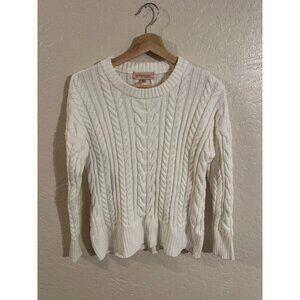 Philosophy Ivory Crewneck Winter Cable Knit Fisherman Sweater